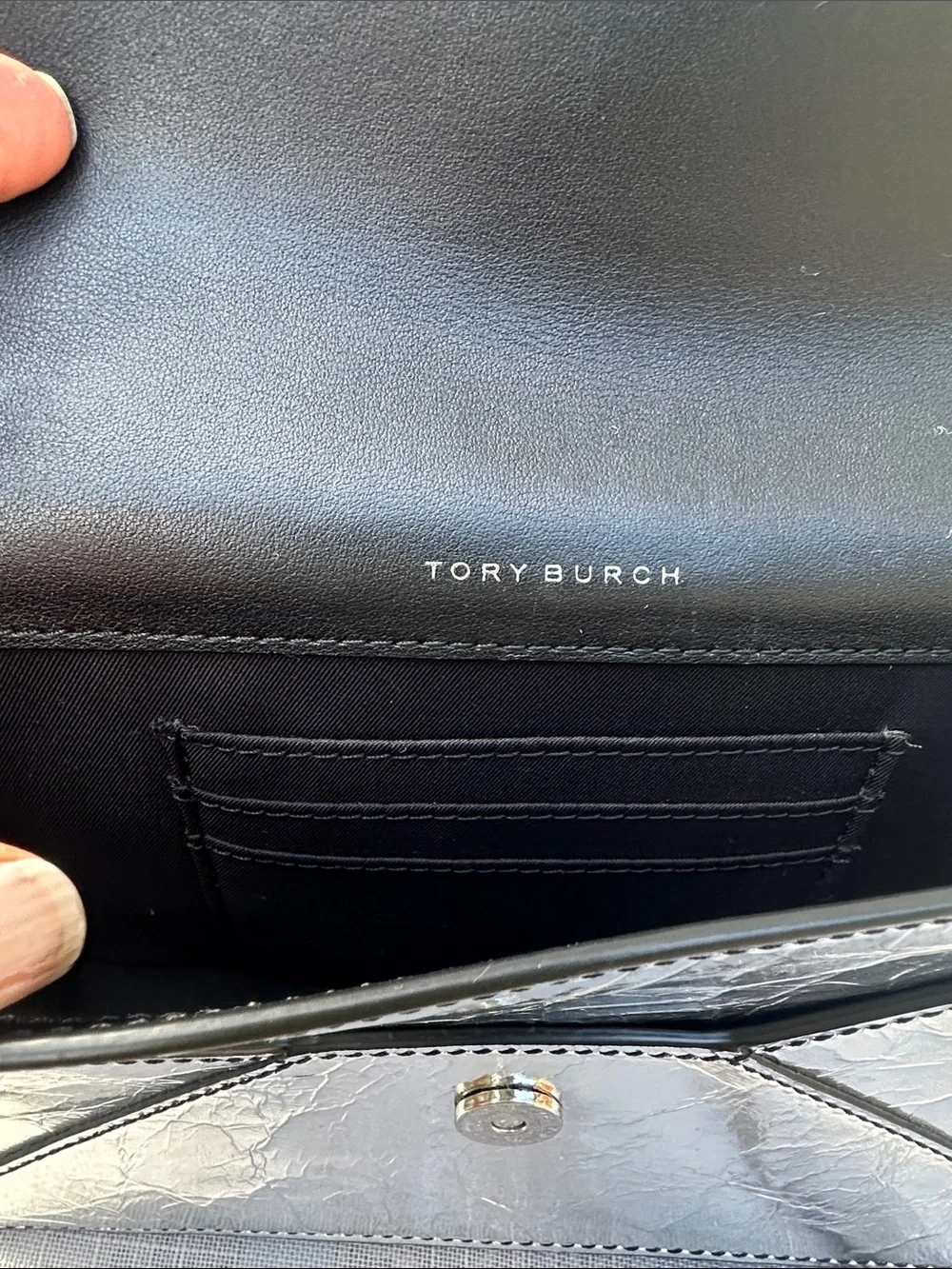 Tory Burch Metallic Silver Envelope Crossbody Bag